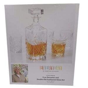Martha Stewart Crystal Decanter Double Old Fashioned Glass 5 Pc Set New with Box